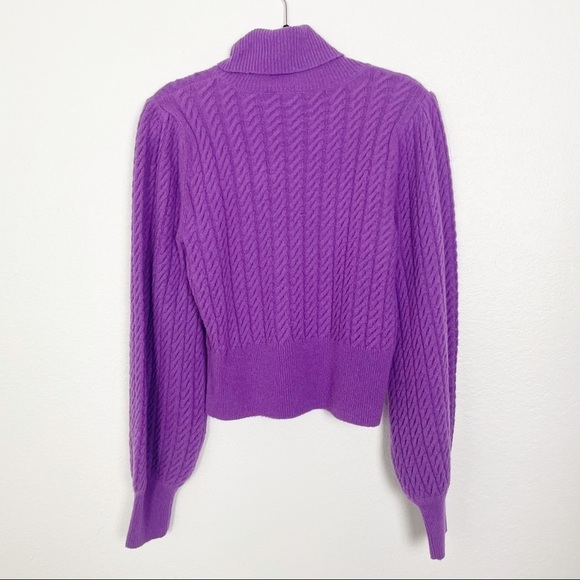 A.L.C. Callas Cable Knit Long Puff Sleeve Turtleneck Sweater Purple Wool Casual - Picture 3 of 5